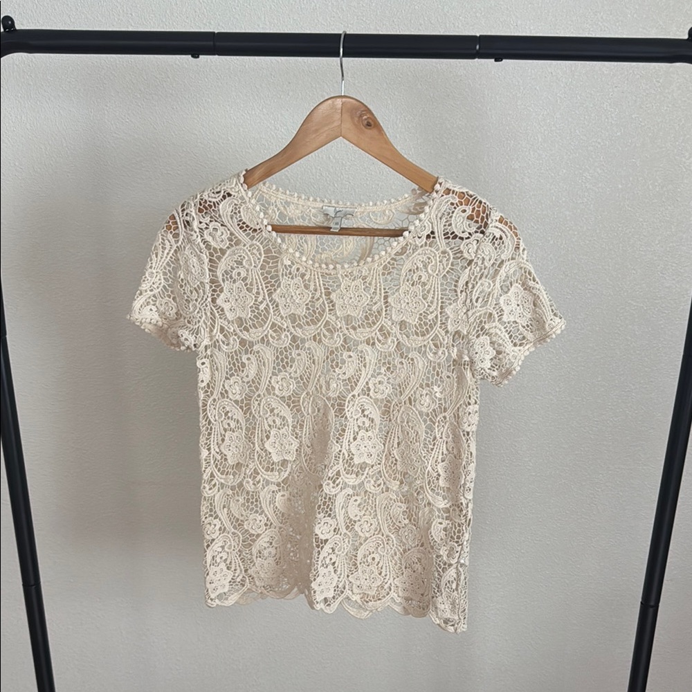 Joie Cream Lace Short Sleeve Blouse